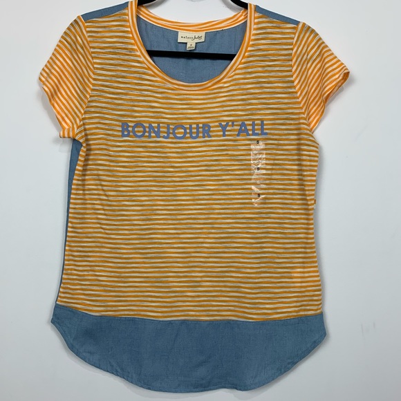 NWT Maison Jules Bonjour Y’all Striped Graphic Tee - Picture 3 of 3